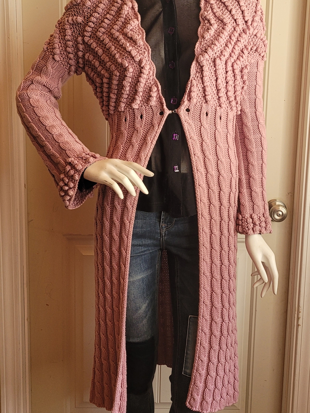 Vintage 90s/Y2k Handmade Light Purple Long Cable-Knit Sweater Duster XS/S